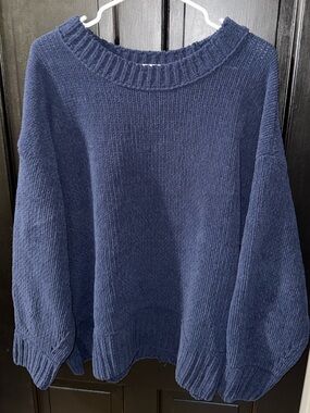 aerie Navy wide neck Off-the-Shoulder fit Cozy Knit Sweater